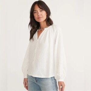 Marine Layer Nixi Collarless Peasant Blouse Textured Button Front Long Sleeve XS